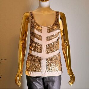 Rock & Republic Gold Sequin/ Black Mesh Underlay Tank Top